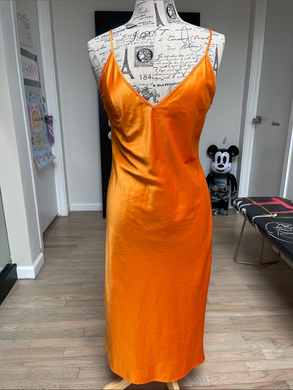 Zara Vibrant Orange Satin Slip Midi Dress